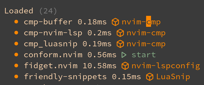screen of lazy.nvim package manager displaying all the fancy icons from a https://www.nerdfonts.com/.